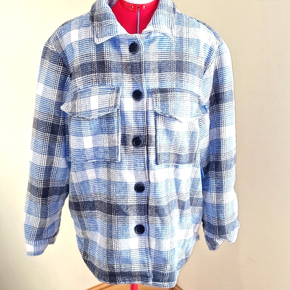 Hurley Jackets & Blazers - NWT Hurley Plaid Thick Soft Blue/Grey/White Flannel Long Shacket Size M